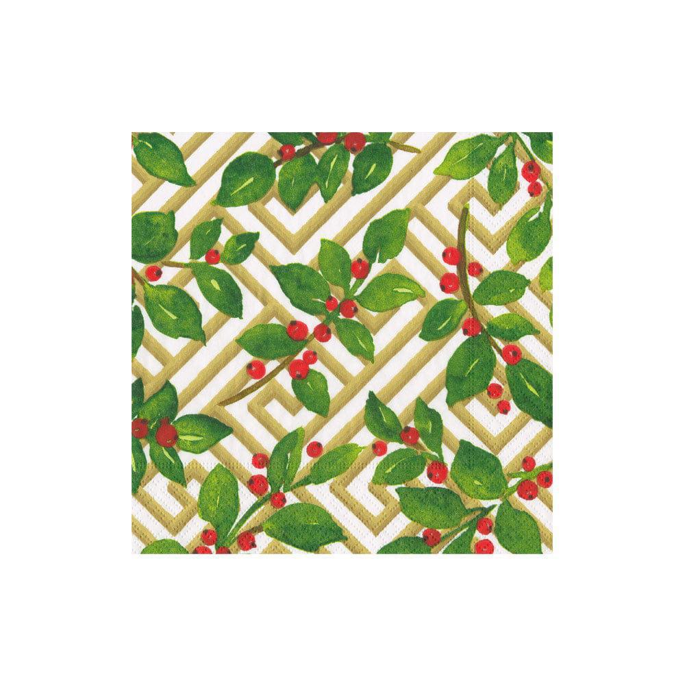 Holly and Fretwork Paper Cocktail Napkins